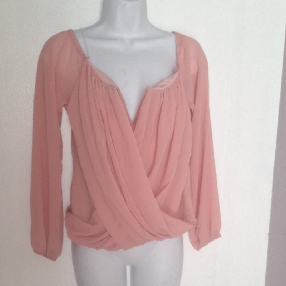 Bluebella Pink Wrap Blouse with Ruched 3/4 Sleeves